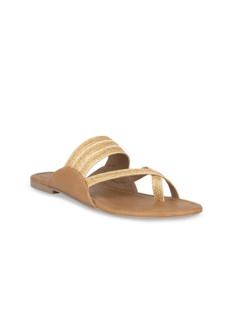 

SOLES Women Gold-Toned Embellished One Toe Flats