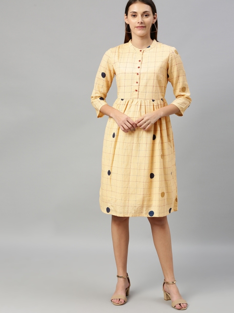 

HERE&NOW Women Beige & Red Checked A-Line Dress