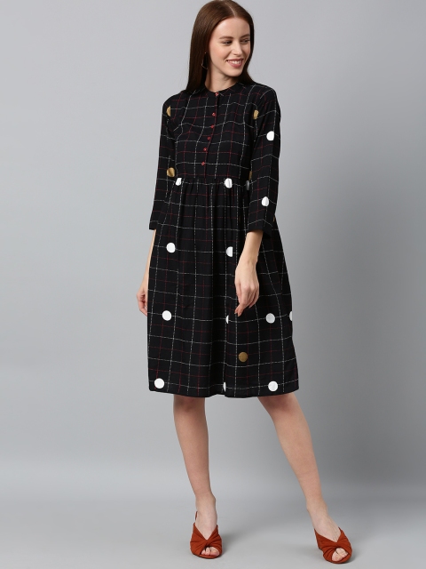 

HERE&NOW Women Black Checked A-Line Dress