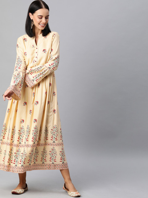 

HERE&NOW Women Cream-Coloured & Red Printed A-Line Dress