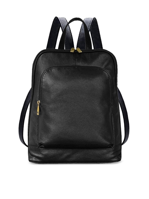 

ABYS Unisex Black Solid Leather Laptop Backpack