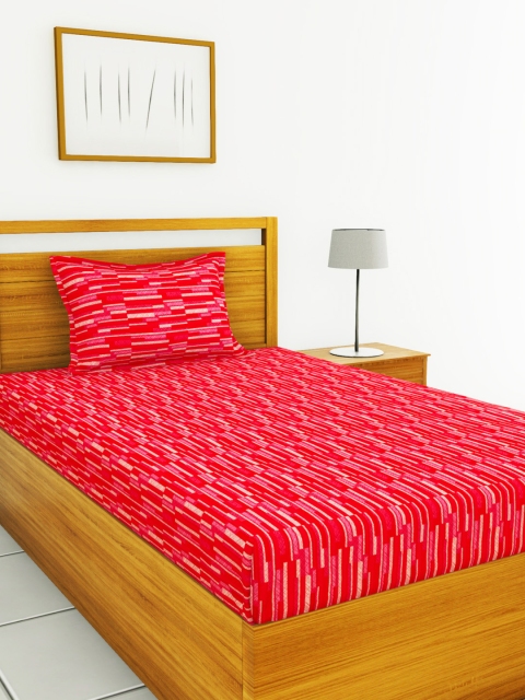 

BIANCA Red & Pink Abstract 110 TC Cotton 1 Single Bedsheet with 1 Pillow Covers