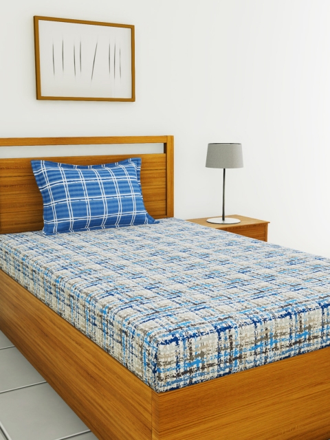 

BIANCA Grey & Blue Abstract 144 TC Cotton 1 Single Bedsheet with 1 Pillow Covers
