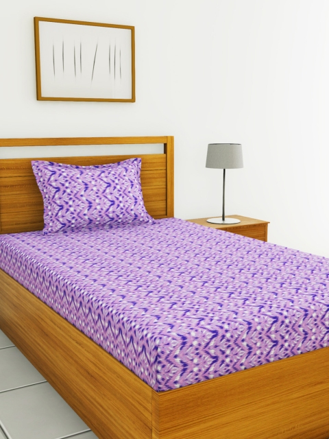 

BIANCA Purple & White Abstract 110 TC Cotton 1 Single Bedsheet with 1 Pillow Covers