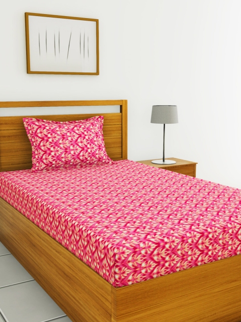 

BIANCA Red Abstract 110 TC Cotton 1 Single Bedsheet with 1 Pillow Covers