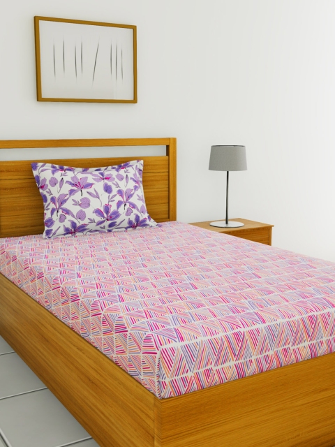 

BIANCA Purple & Magenta Abstract 144 TC Cotton 1 Single Bedsheet with 1 Pillow Covers