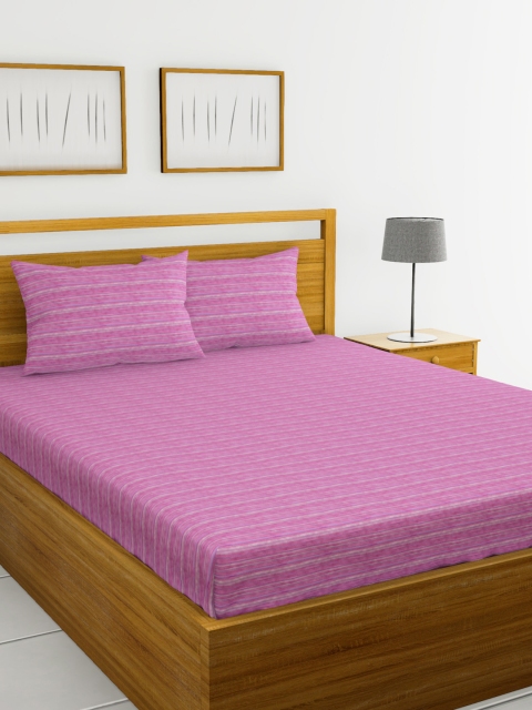 

BIANCA Pink Striped 110 TC Cotton 1 Queen Bedsheet with 2 Pillow Covers