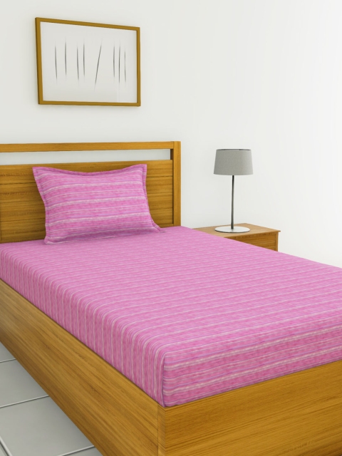 

BIANCA Pink Striped 110 TC Cotton 1 Single Bedsheet with 1 Pillow Covers