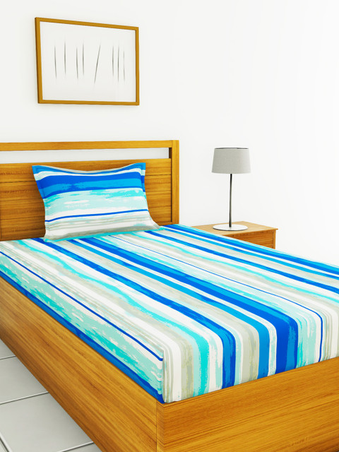 

BIANCA Blue & Grey Striped 110 TC Cotton 1 Single Bedsheet with 1 Pillow Covers