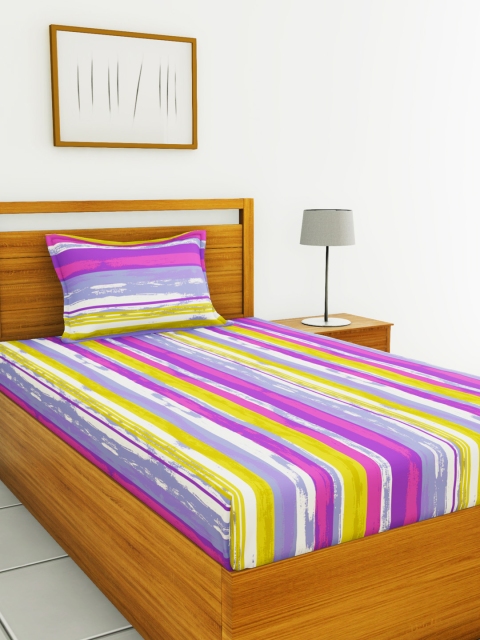 

BIANCA Lavender & Yellow Striped 110 TC 100% Cotton 1 Single Bedsheet with 1 Pillow Cover
