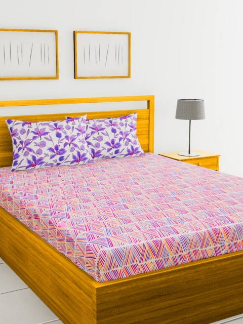 

BIANCA Purple & Magenta Abstract 144 TC Cotton 1 Queen Bedsheet with 2 Pillow Covers