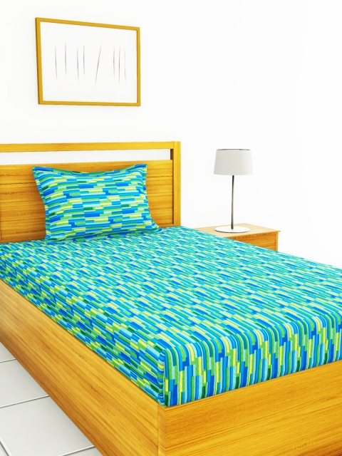 

BIANCA Sea Green & Green Abstract 110 TC Cotton 1 Single Bedsheet with 1 Pillow Cover