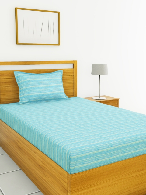 

BIANCA Blue Striped 110 TC Cotton 1 Single Bedsheet with 1 Pillow Covers