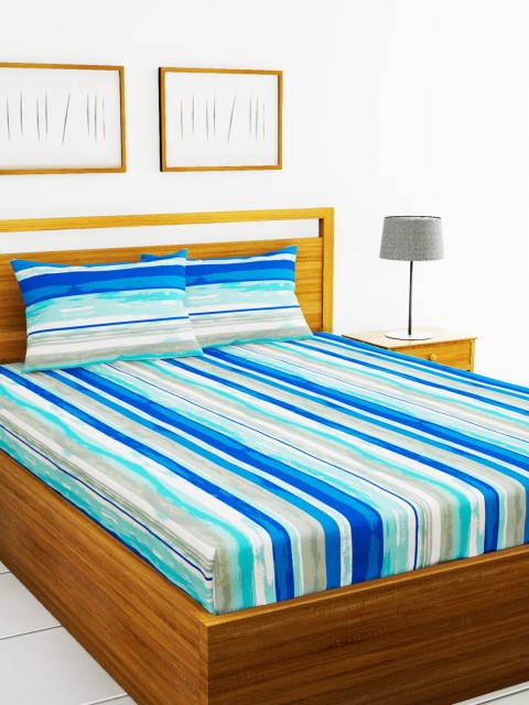 

BIANCA Blue & Grey Striped 110 TC 100% Cotton 1 Queen Bedsheet with 2 Pillow Covers
