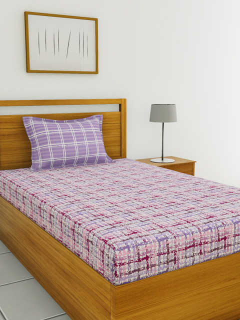 

BIANCA Purple & White Abstract 144 TC 100% Cotton 1 Single Bedsheet with 1 Pillow Cover