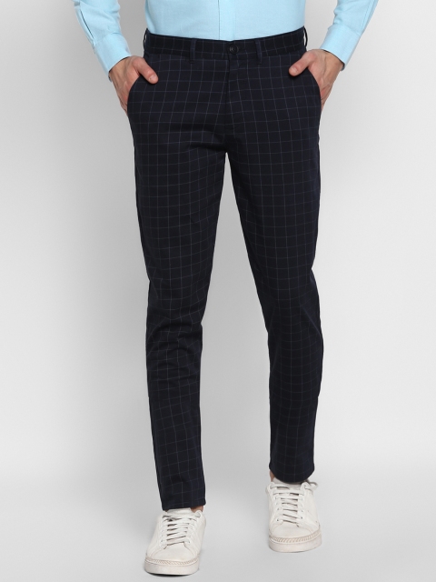 

Red Tape Men Navy Blue Skinny Fit Checked Regular Trousers
