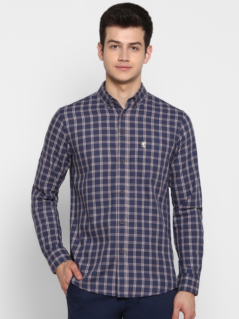 

Red Tape Men Navy Blue & Off-White Regular Fit Checked Casual Shirt