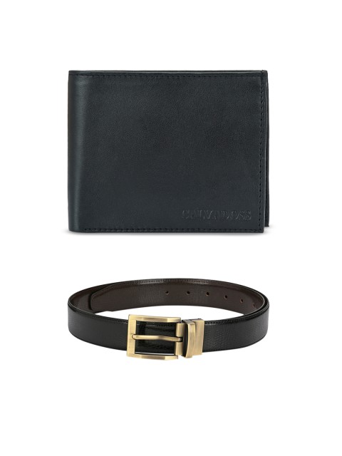 

Calvadoss Men Black & Brown Premium Belt & Leather Wallet Gift Set