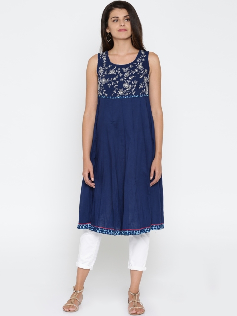 

BIBA Blue Embroidered Anarkali Kurta