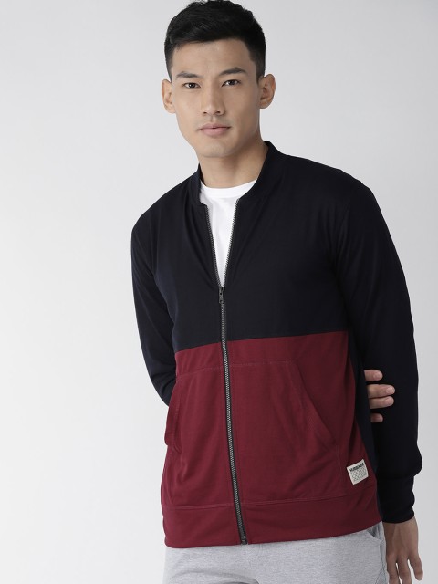 

Hubberholme Men Navy Blue & Maroon Colourblocked Sweatshirt