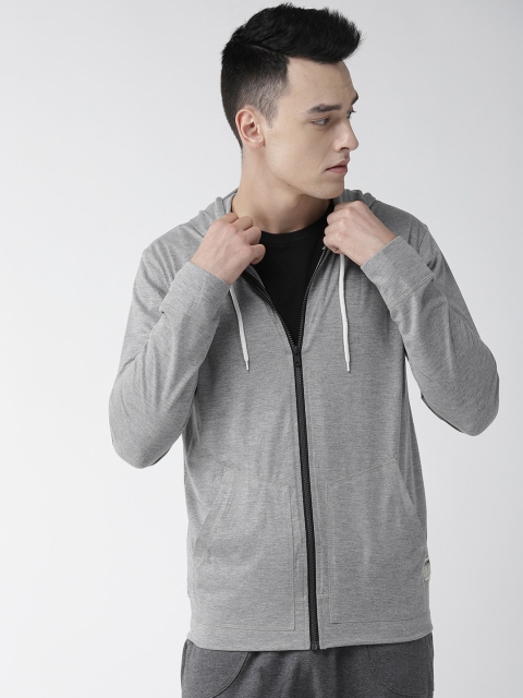 

Hubberholme Men Grey Melange Solid Hooded Sweatshirt