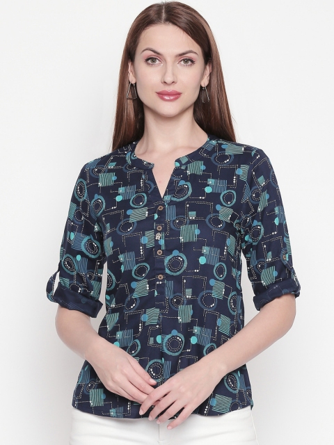 

AKKRITI BY PANTALOONS Women Blue Printed Top