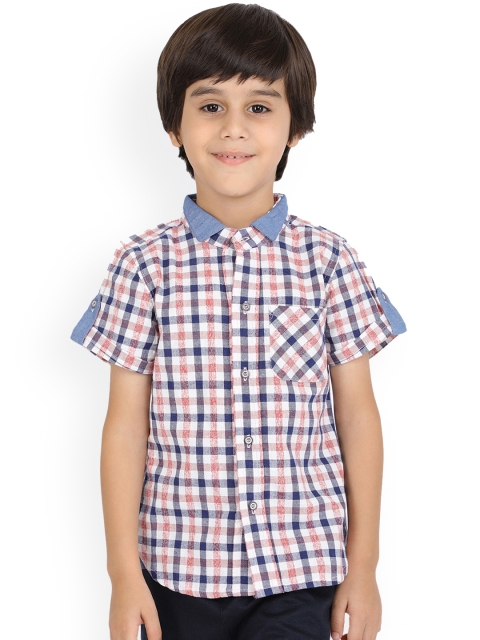 

One Friday Boys Navy Blue & Red Slim Fit Checked Casual Shirt