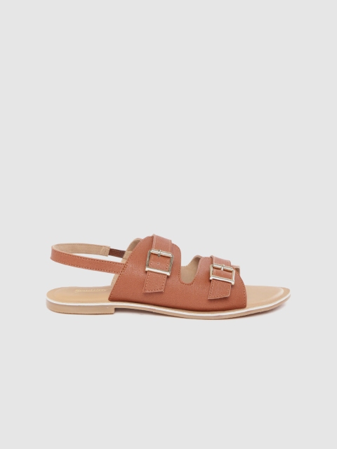 

Roadster Women Tan Brown Solid Buckle Detail Open Toe Flats