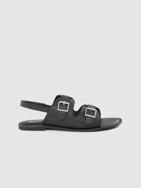 

Roadster Women Black Solid Buckle Detail Open Toe Flats