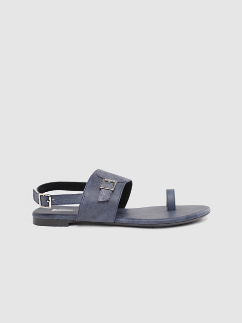 

Roadster Women Navy Blue Snakeskin Textured One Toe Flats with Buckle Detail