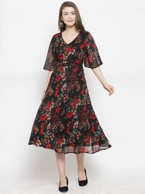 

Jompers Women Black & Red Printed Fit and Flare Dress