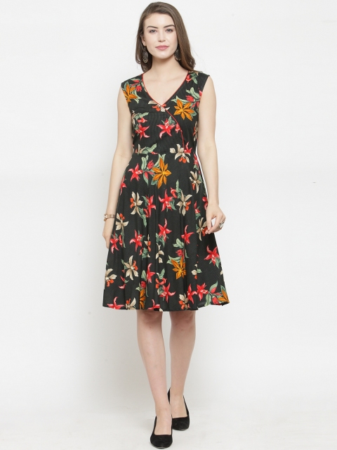 

Jompers Women Black & Red Printed Fit and Flare Dress