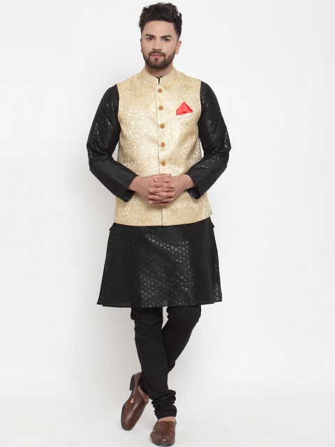 

NEUDIS Men Black & Beige Printed Kurta with Churidar & Jacket
