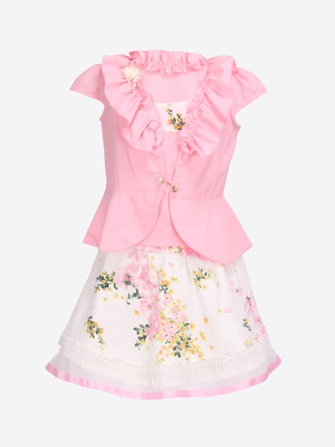 

CUTECUMBER Girls Pink & Beige Solid Top with Skirt