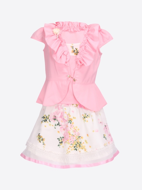 

CUTECUMBER Girls Pink & Beige Solid Top with Skirt