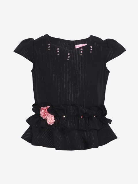 

CUTECUMBER Girls Black Striped Peplum Top