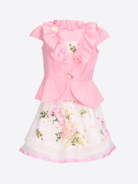 

CUTECUMBER Girls Pink & Beige Solid Top with Skirt