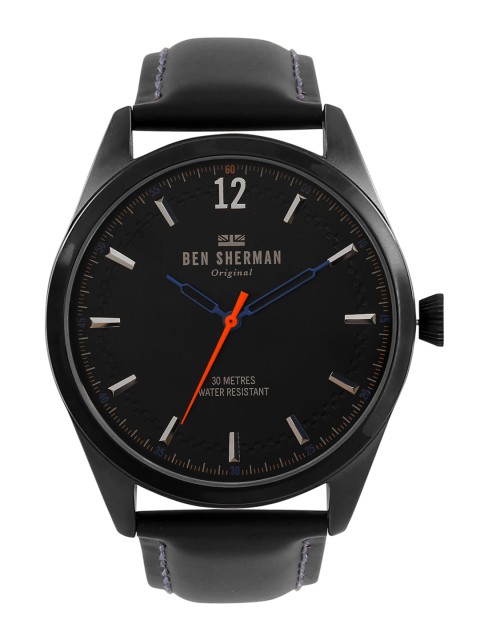 

BEN SHERMAN Men Black Leather Spitalfields Social Analogue Watch WB019BB