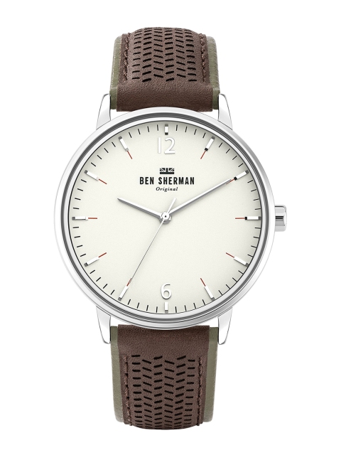 

BEN SHERMAN Men Grey & Off-White Leather Portobello Social Analogue Watch WB038T