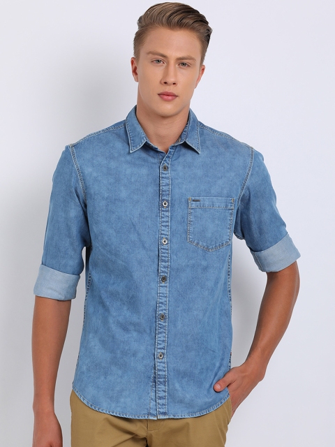

t-base Men Blue Regular Fit Faded Casual Shirt