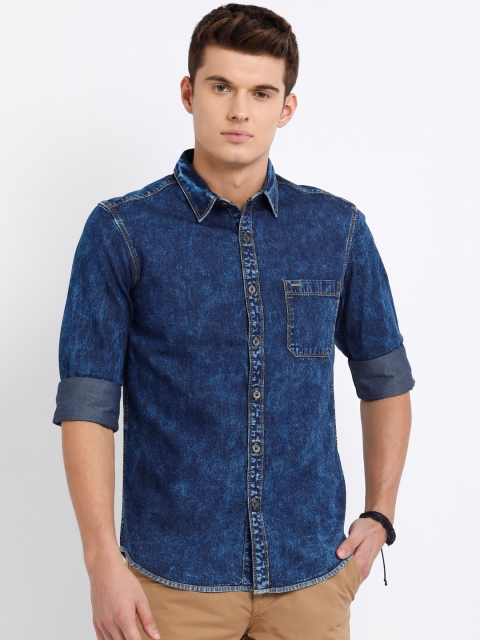

t-base Men Blue Regular Fit Faded Casual Shirt