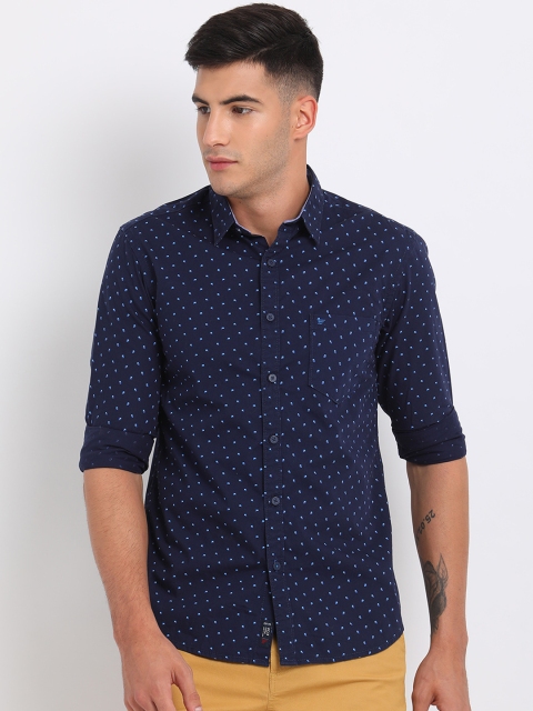 

t-base Men Navy Blue Regular Fit Printed Casual Shirt