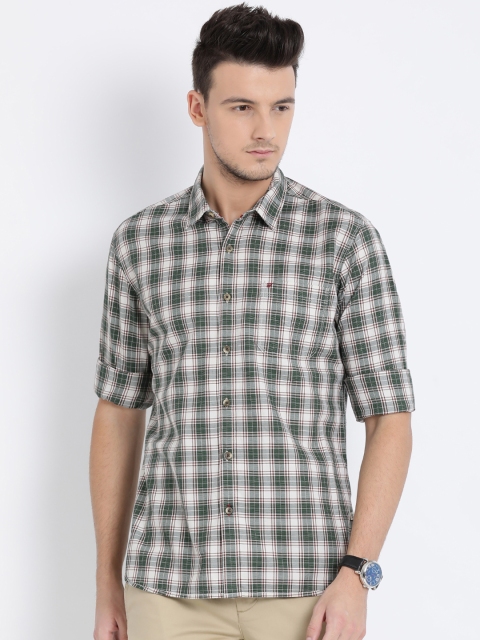 

t-base Men Beige & Green Regular Fit Checked Casual Shirt