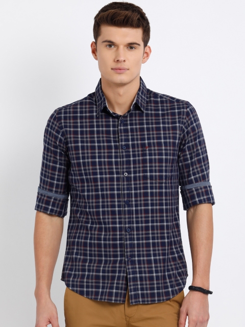 

t-base Men Navy Blue & White Regular Fit Checked Casual Shirt
