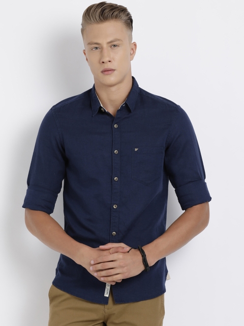 

t-base Men Navy Blue Regular Fit Solid Casual Shirt
