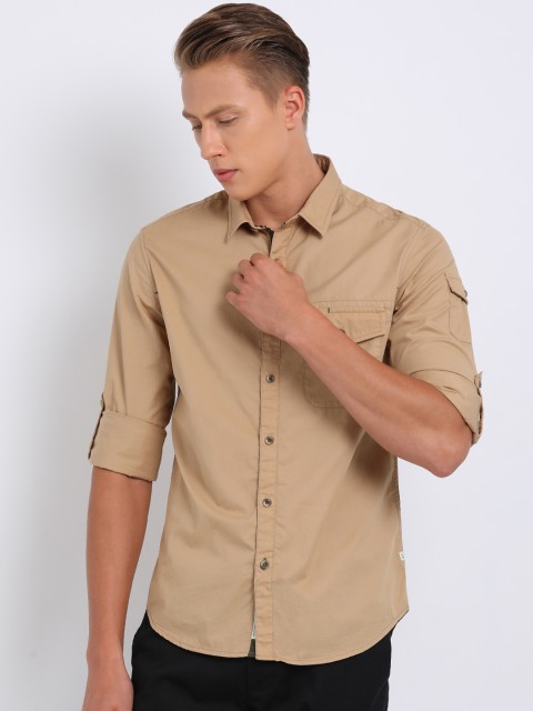 

t-base Men Beige Regular Fit Solid Casual Shirt
