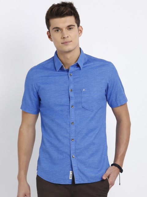 

t-base Men Blue Regular Fit Solid Casual Shirt