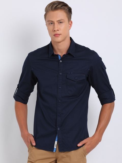 

t-base Men Navy Blue Regular Fit Solid Casual Shirt