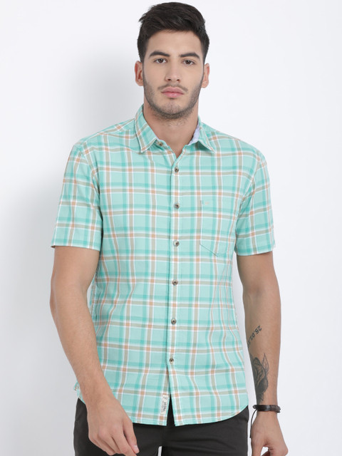 

t-base Men Green & Beige Regular Fit Checked Casual Shirt