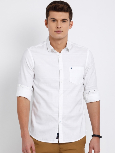 

t-base Men White Regular Fit Solid Casual Shirt